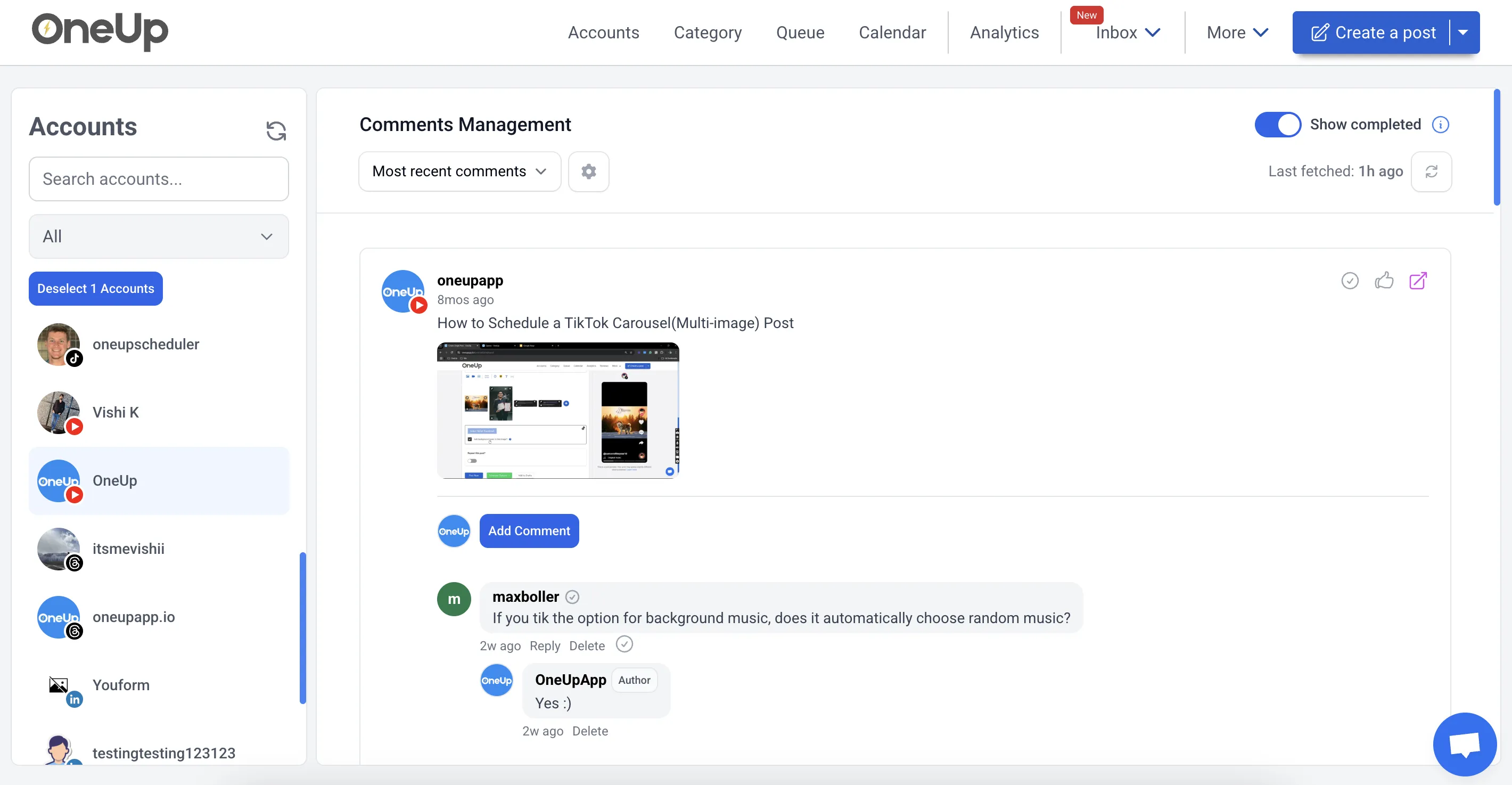 YouTube Social Inbox